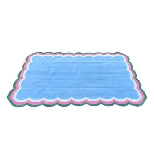 Handmade Scalloped Cotton Area Rug - Light Blue
