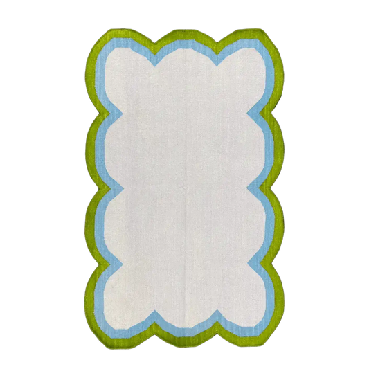 Handmade Scalloped Cotton Rug - Beige/Green