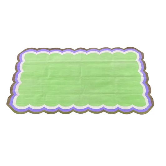Handmade Scalloped Cotton Rug - Light Green/Purple