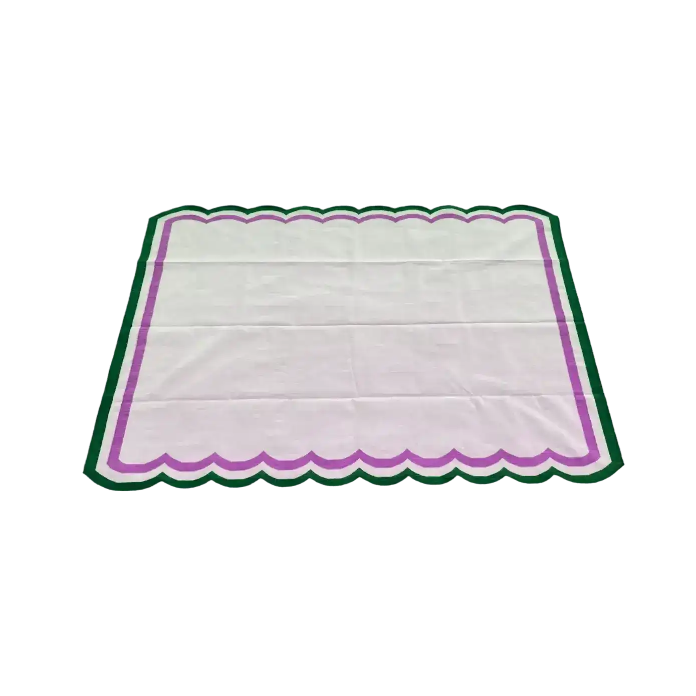 Handmade Scalloped Cotton Rug - White/Green