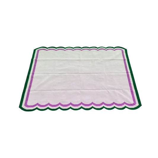 Handmade Scalloped Cotton Rug - White/Green