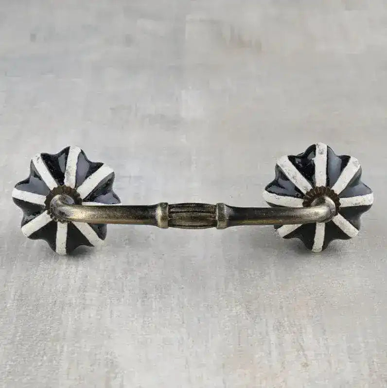 Handmade White Stripe Dresser Cabinet Pulls - Set of 4