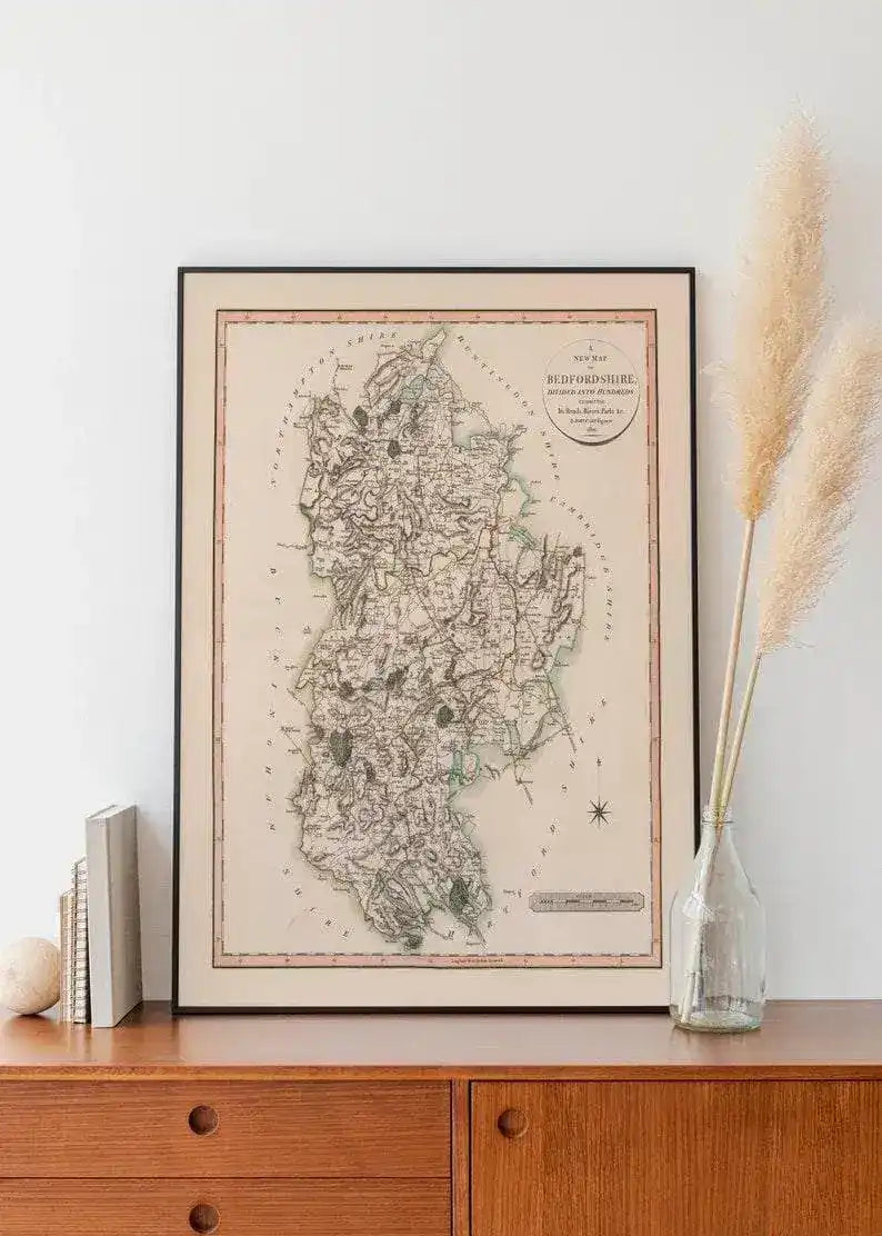 Historical Map of Bedfordshire 1801| Old Map Wall Decor