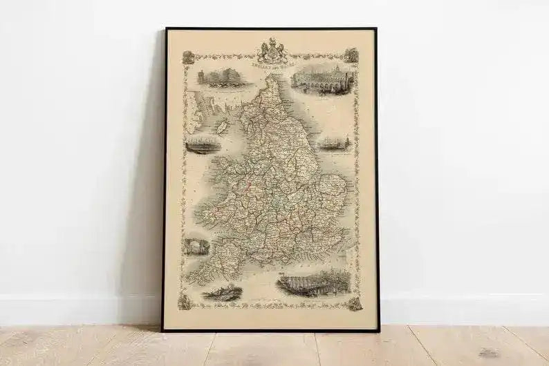 Historical Map of England and Wales 1851| Old Map Wall Decor