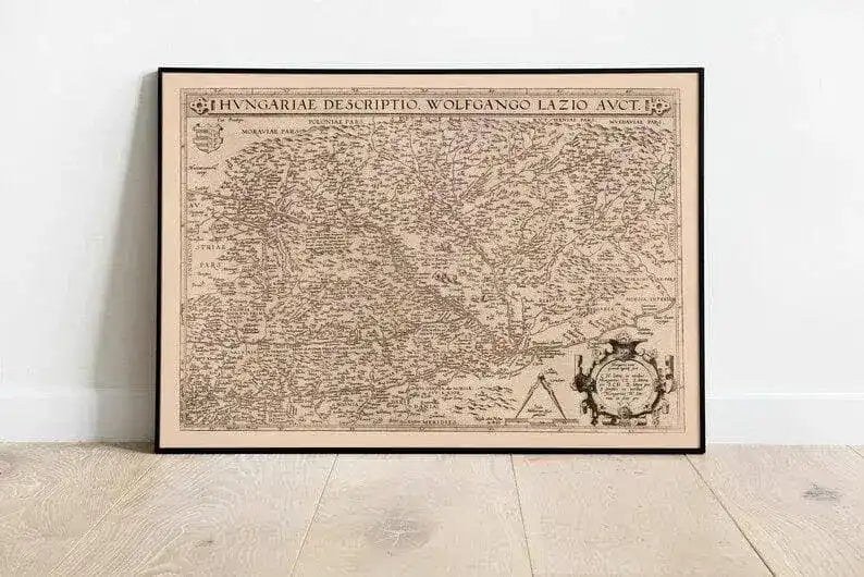 Historical Map of Hungary 1570| Old Map Wall Decor