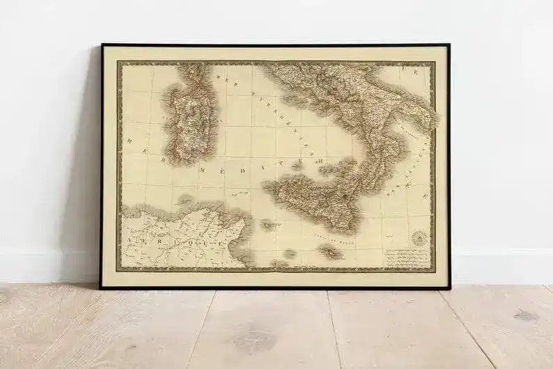 Historical Map of Southern Italy 1828| Old Map Wall Decor