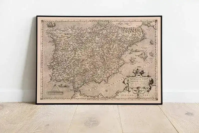 Historical Map of Spain and Portugal 1570| Old Map Wall Decor