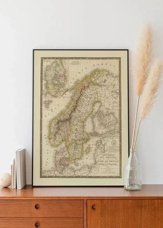 Historical Map of Sweden, Norway and Denmark 1825| Old Map Wall Decor