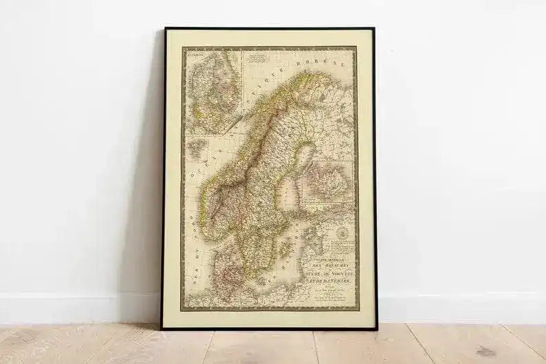 Historical Map of Sweden, Norway and Denmark 1825| Old Map Wall Decor