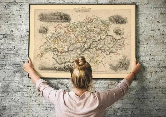 Historical Map of Switzerland 1851| Old Map Wall Decor