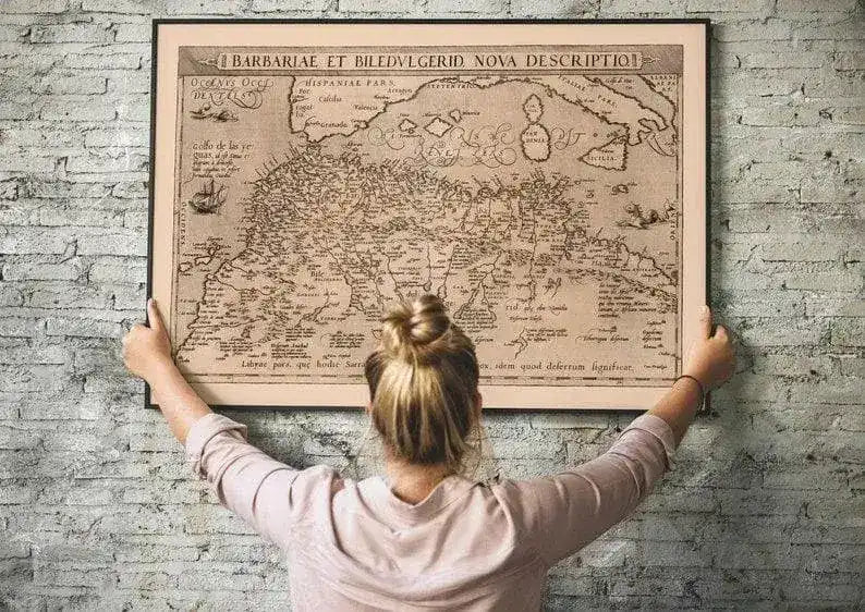 Historical Map of Tunisia Morocco Algeria 1570| Old Map Wall Decor