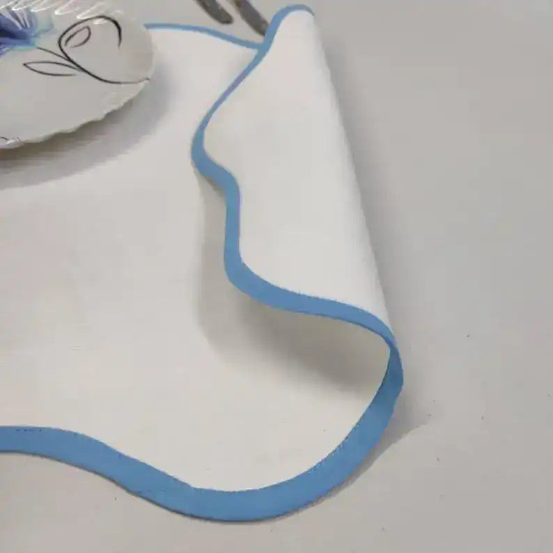 Light Blue Scalloped Cotton Placemats