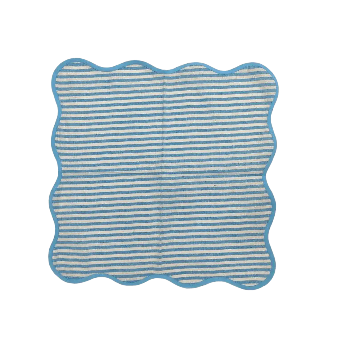 Light Blue Scalloped Striped Cotton Napkins