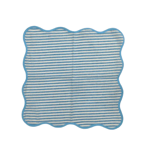 Light Blue Scalloped Striped Cotton Napkins