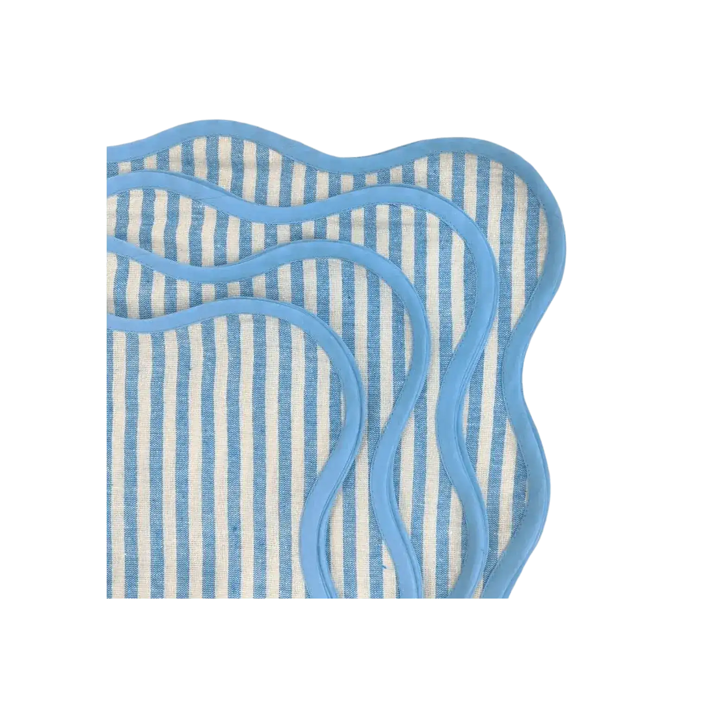 Light Blue Scalloped Striped Cotton Napkins