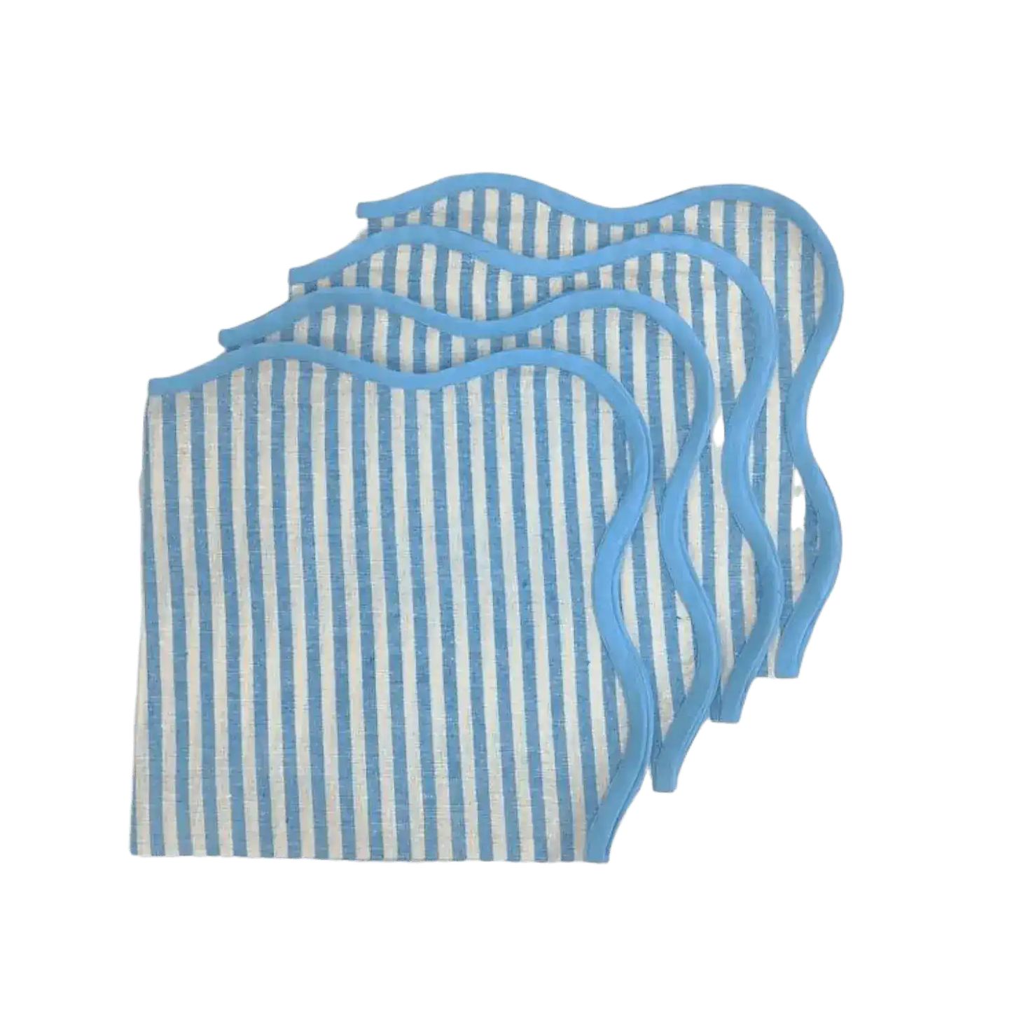 Light Blue Scalloped Striped Cotton Napkins