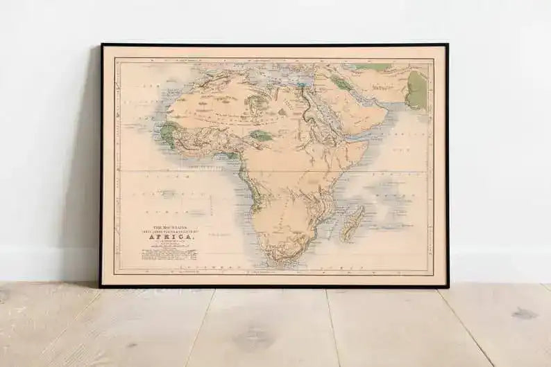 Map of Mountains, Lakes and Valleys of Africa 1852| Old Map Wall Decor
