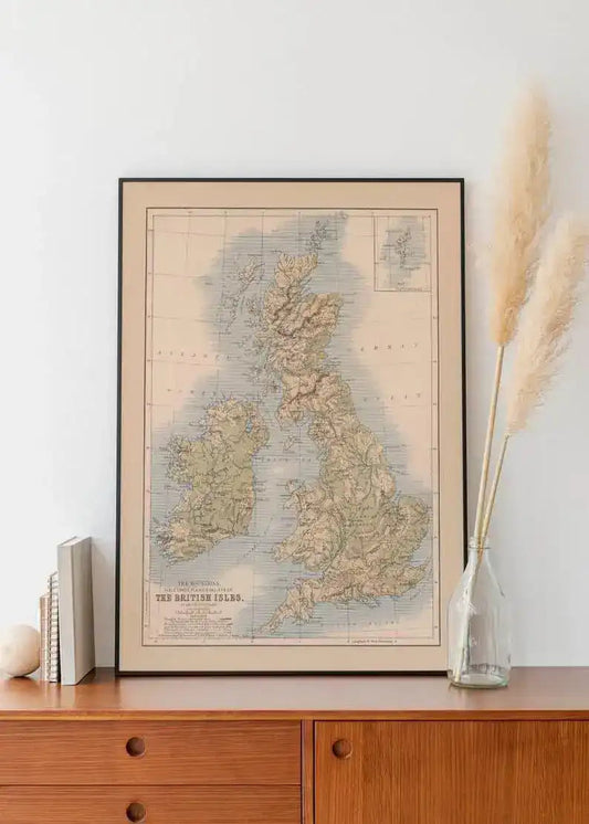 Map of Mountains, Lakes and Valleys of British Isles 1852| Map Wall Decor
