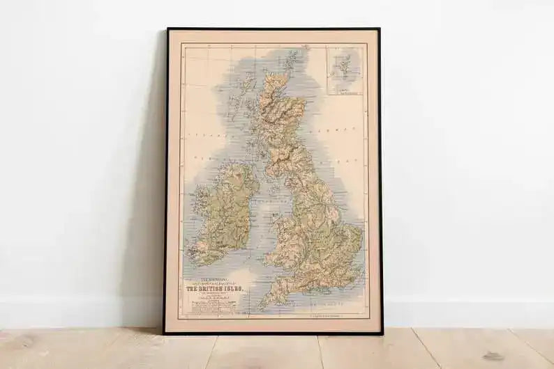 Map of Mountains, Lakes and Valleys of British Isles 1852| Map Wall Decor