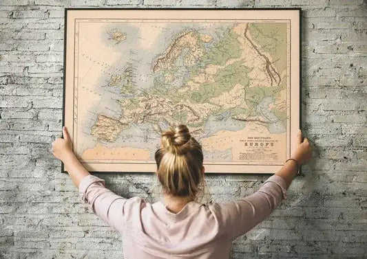 Map of Mountains, Lakes and Valleys of Europe 1852| Old Map Wall Decor