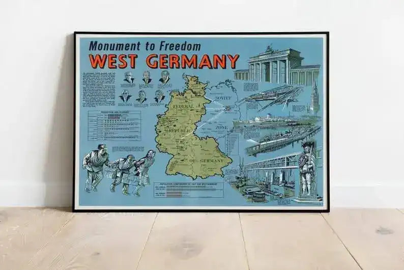Map of West Germany| Old Map Wall Decor