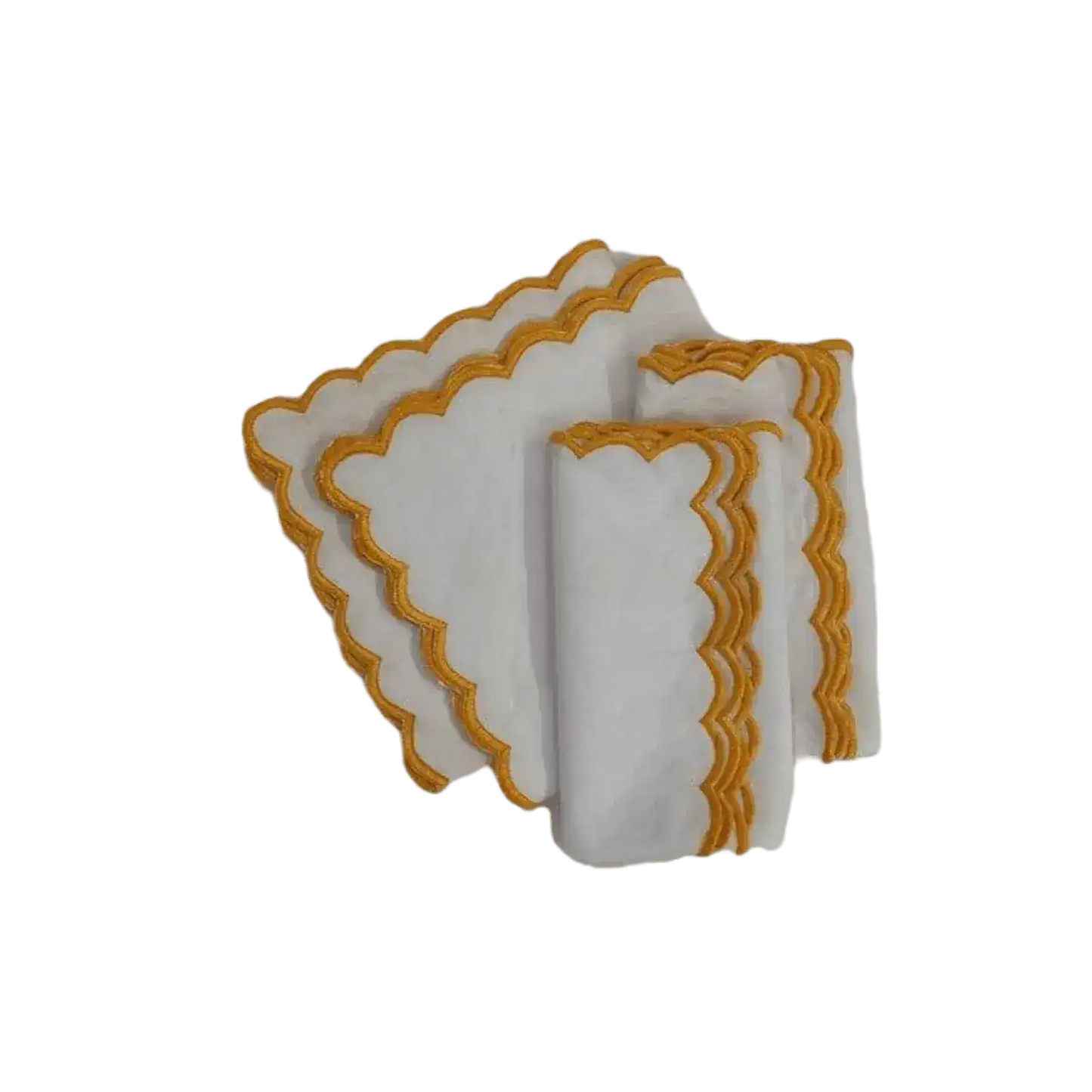 Mini Scalloped White Cotton Napkins with Embroidered Trim