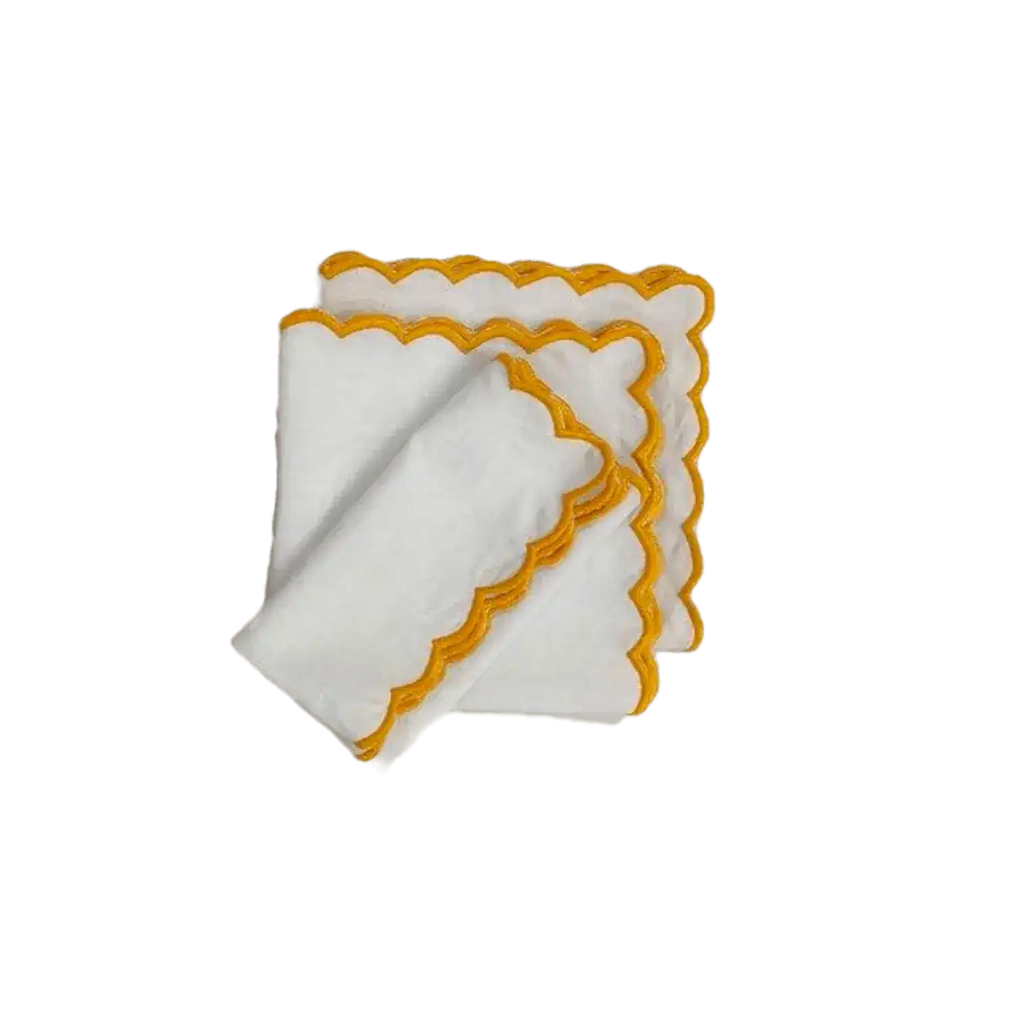 Mini Scalloped White Cotton Napkins with Embroidered Trim