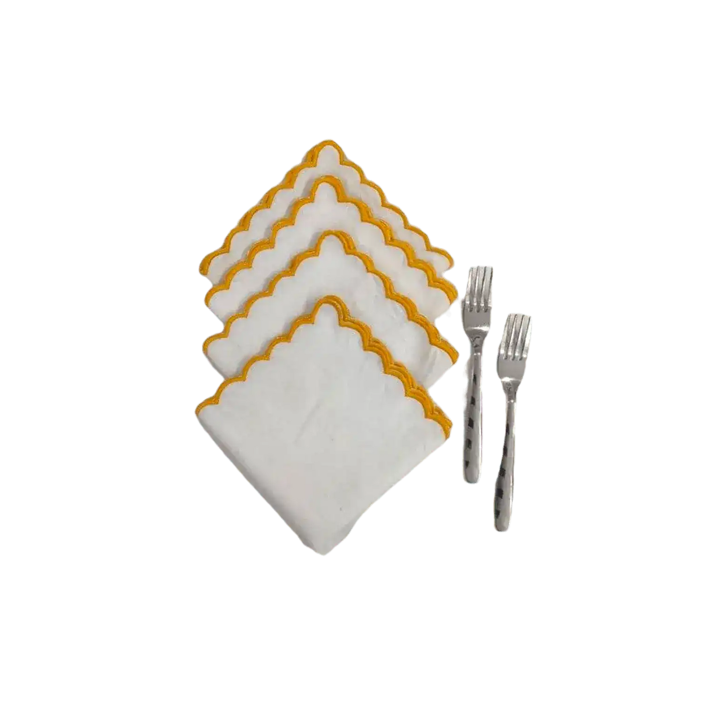 Mini Scalloped White Cotton Napkins with Embroidered Trim