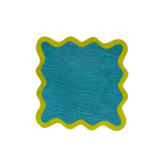 Mustard and Blue Scallop 100% Linen Placemat
