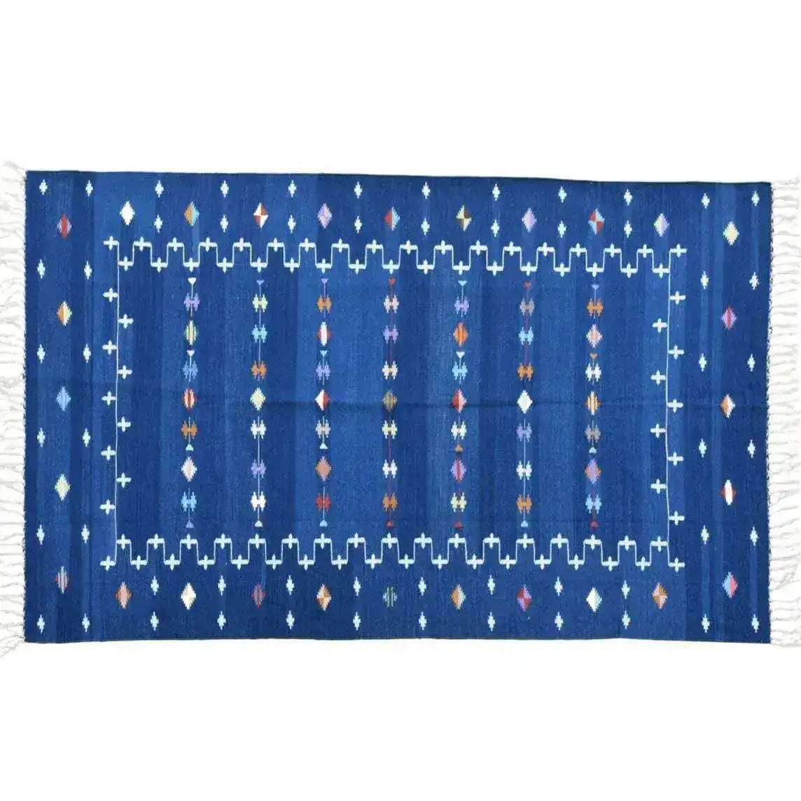 Narita Natural Vegetable Dyed Indian Dhurrie Reversible Cotton Rug - Blue
