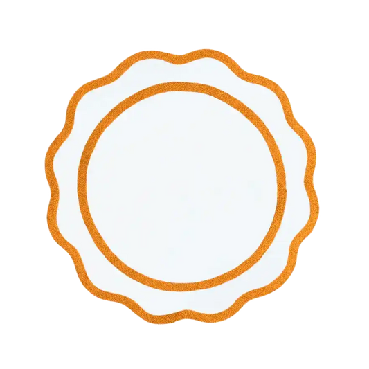 Orange and White Scalloped Round Cotton Placemats - Set of 4