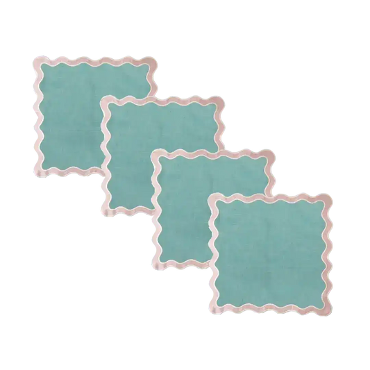 Pale Pink and Blue Scallop 100% Linen Square Placemat