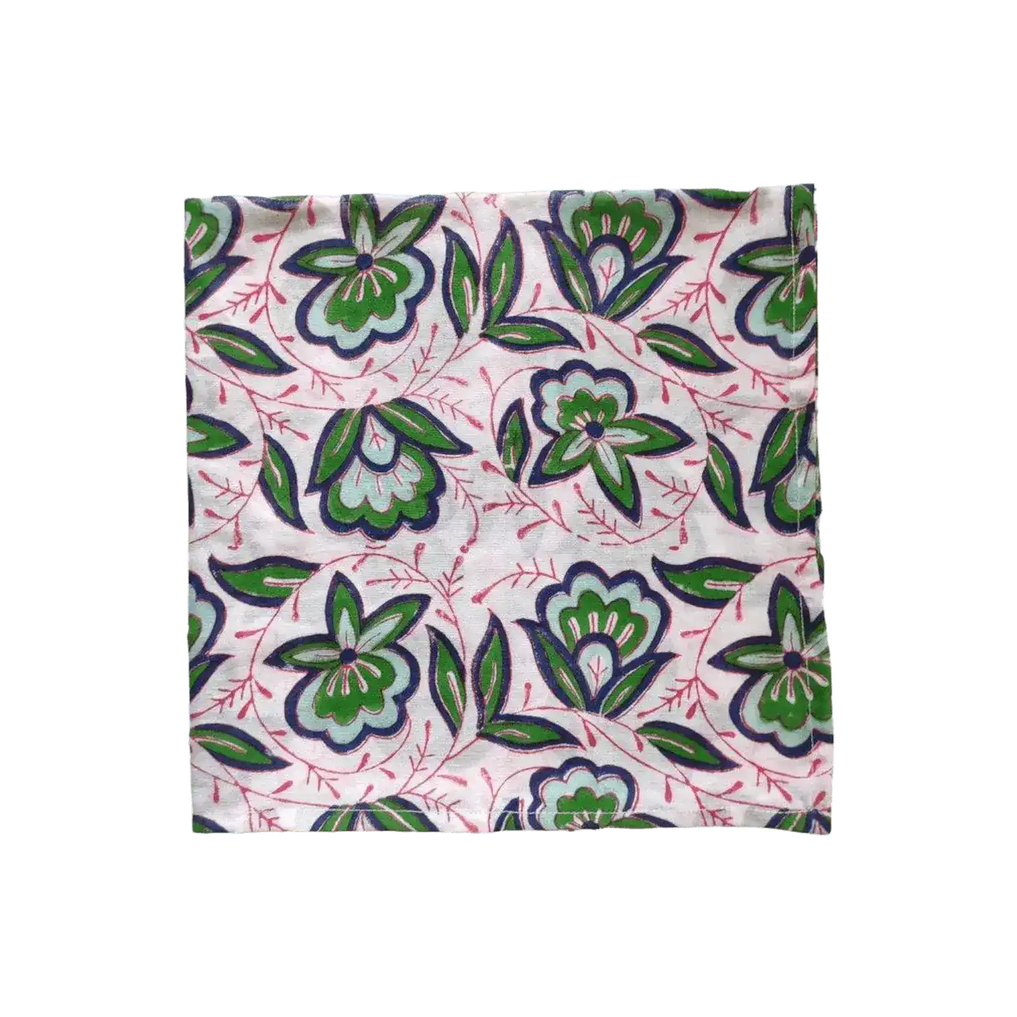 Pink and Green Floral Block Printed Cotton Napkins