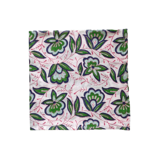 Pink and Green Floral Block Printed Cotton Napkins
