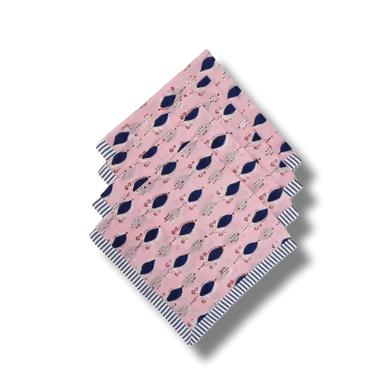 Pink Floral Indian Block Printed Striped Napkins