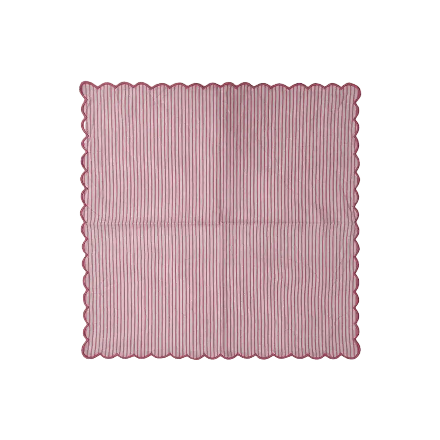 Punch Pink Stripes on White Scalloped Cotton Napkins