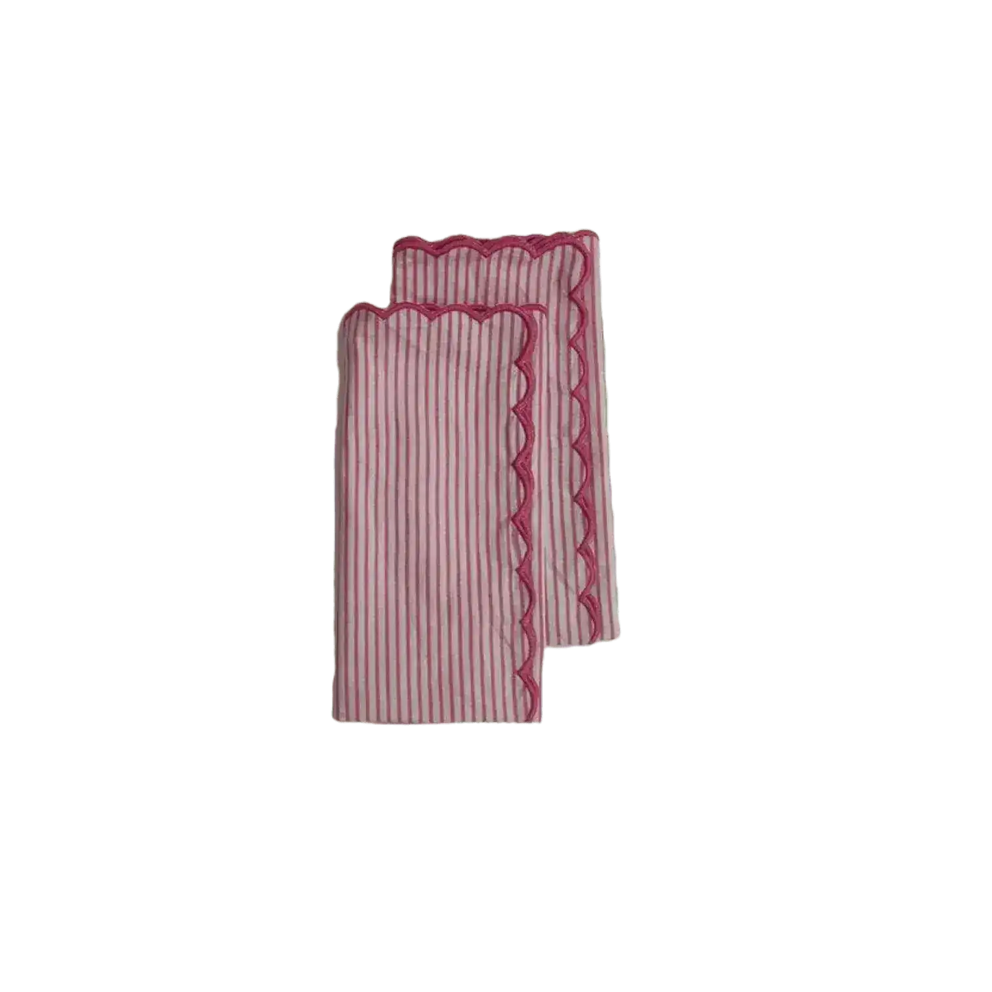 Punch Pink Stripes on White Scalloped Cotton Napkins