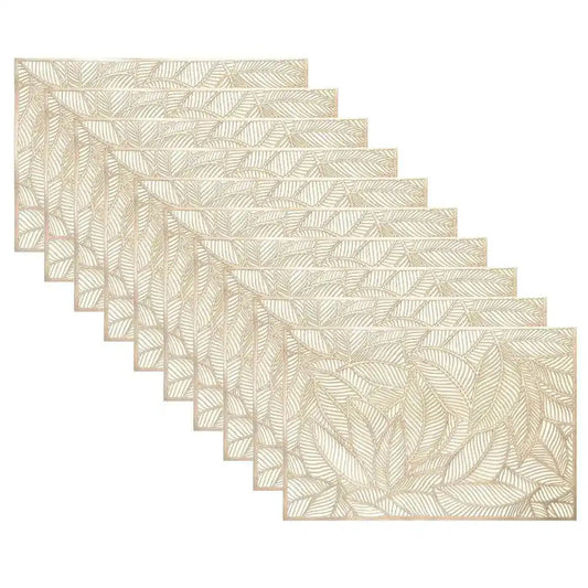 Rectangle Gold Leaves Vinyl Placemats - Set of 10 - MAIA HOMES