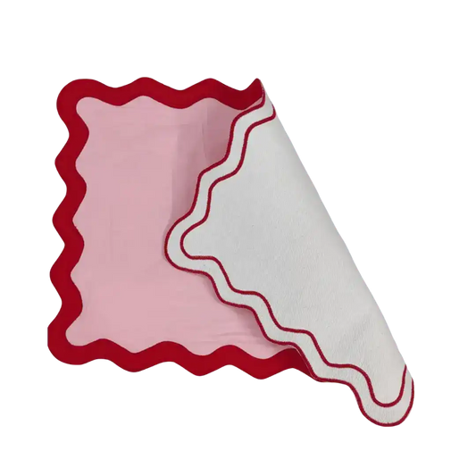 Red and Pink Scallop 100% Linen Placemat - Set of 4