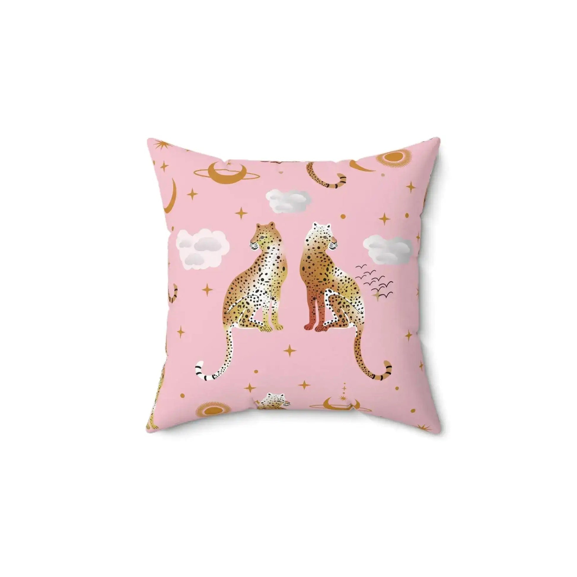Royal Leopard Pair on Pink Spun Polyester Square Pillow - MAIA HOMES