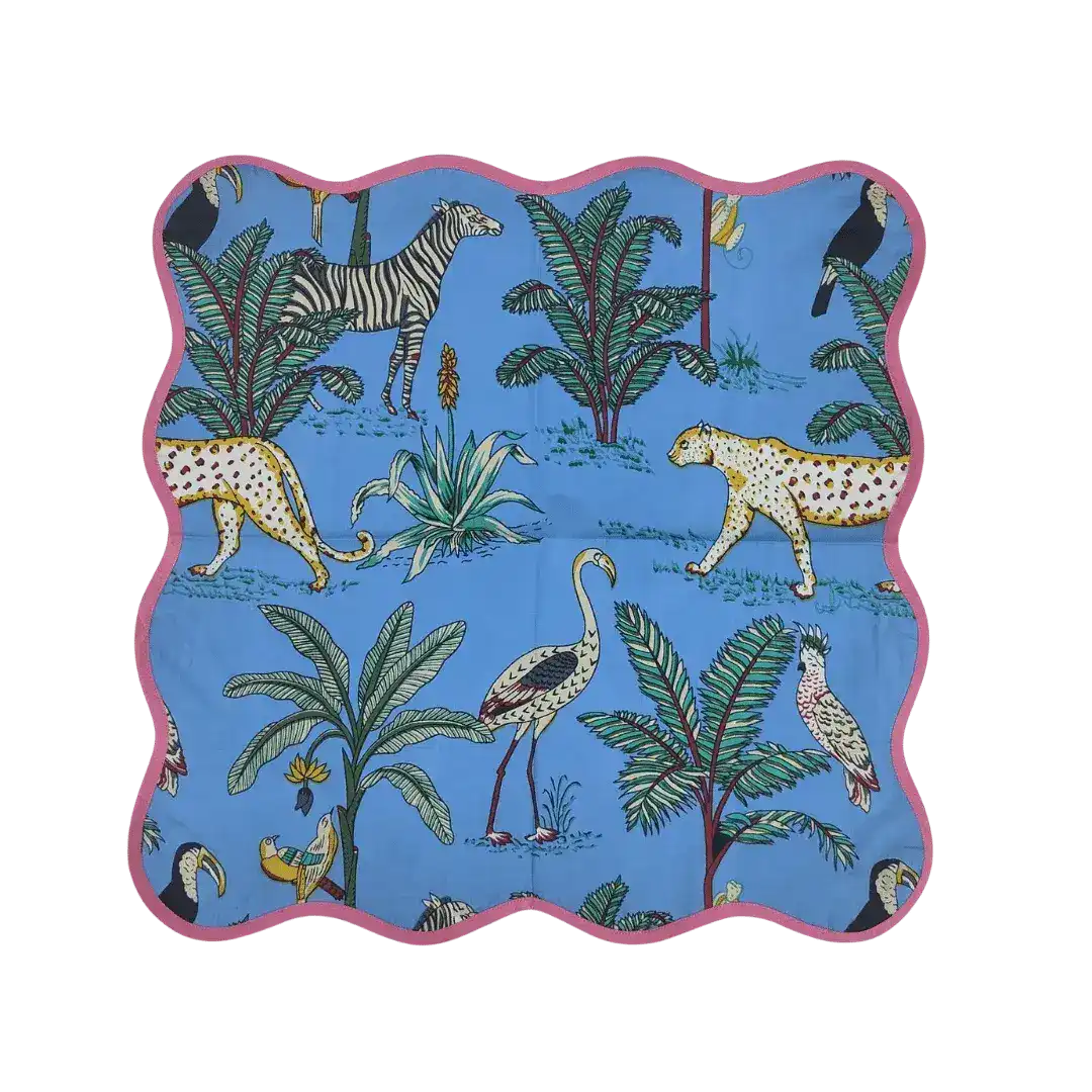 Safari Scalloped Cotton Napkins - Pink Trim