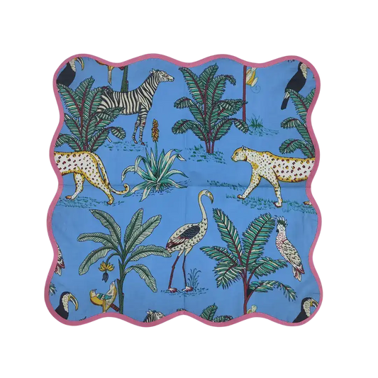 Safari Scalloped Cotton Napkins - Pink Trim