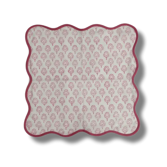 Scalloped Pink Floral Block Print Cotton Napkins