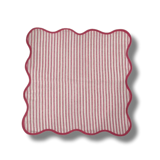 Scalloped Stripe Cotton Napkins - Set of 4
