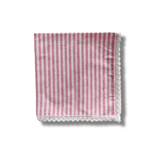 Striped Linen Napkins with White Lace