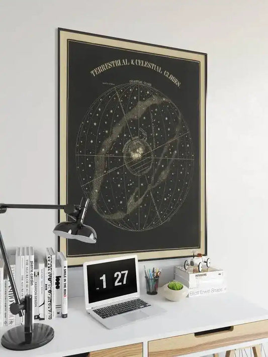 Terrestrial and Celestial Globe Wall Poster| Vintage Decor