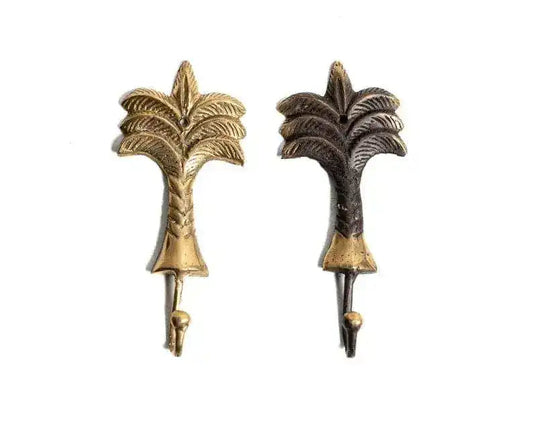 Vintage Inspired Solid Brass Palm Tree Wall Hooks - 2 pcs - MAIA HOMES