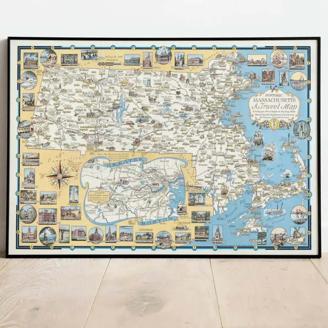 Vintage Massachusetts Old Map Poster Wall Print