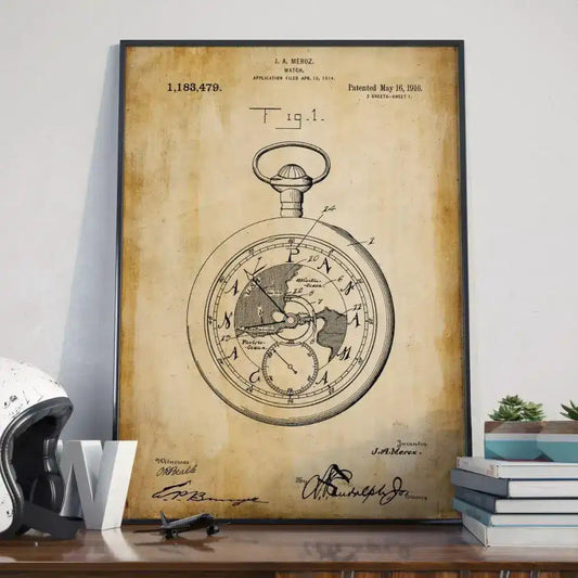 Vintage Pocket Watch Paten Poster Wall Print
