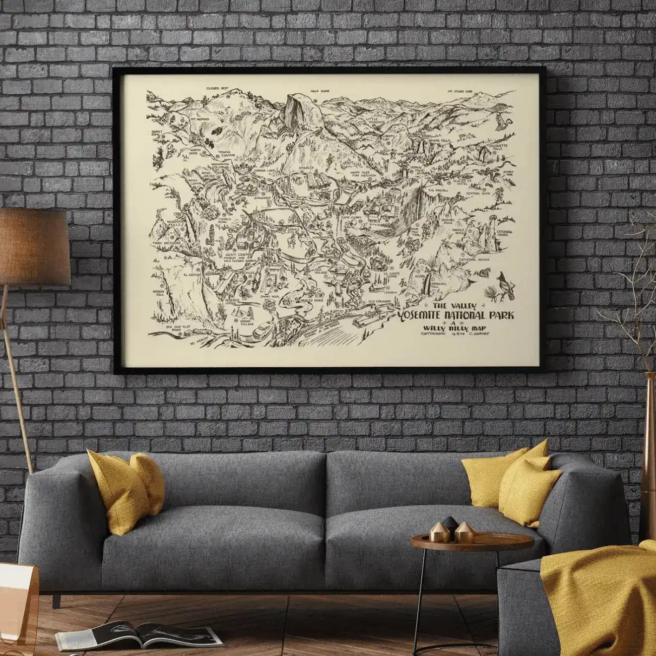 Vintage Yosemite National Park Animated Map Poster Print